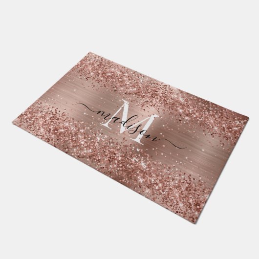 Roos Gold Glitter geborsteld Metaal Monogram Manus Deurmat (Schuin)