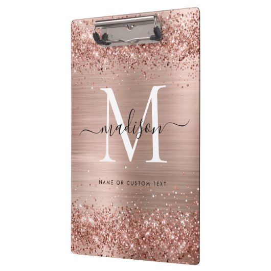 Roos Gold Glitter geborsteld Metaal Monogram Manus Klembord (Links)