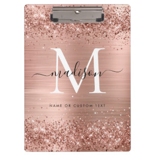 Roos Gold Glitter geborsteld Metaal Monogram Manus Klembord