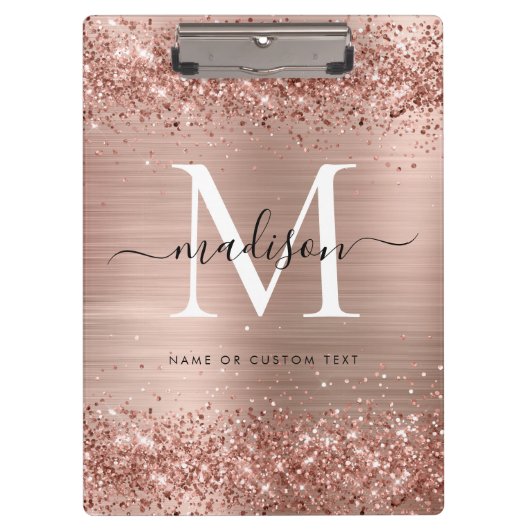 Roos Gold Glitter geborsteld Metaal Monogram Manus Klembord (Voorkant)
