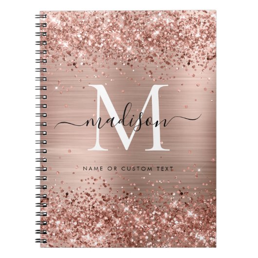 Roos Gold Glitter geborsteld Metaal Monogram Manus Notitieboek (Voorkant)