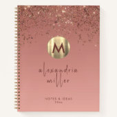 Roos Gold Glitter geborsteld Metaal Monogram Manus Notitieboek (Voorkant)
