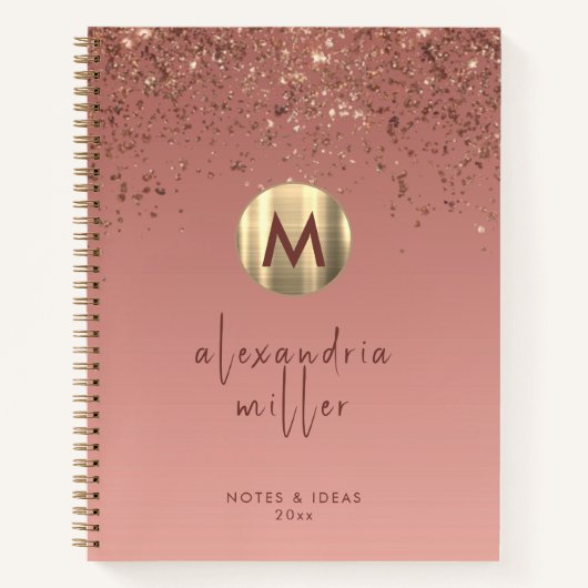 Roos Gold Glitter geborsteld Metaal Monogram Manus Notitieboek (Voorkant)