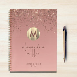 Roos Gold Glitter geborsteld Metaal Monogram Manus Notitieboek