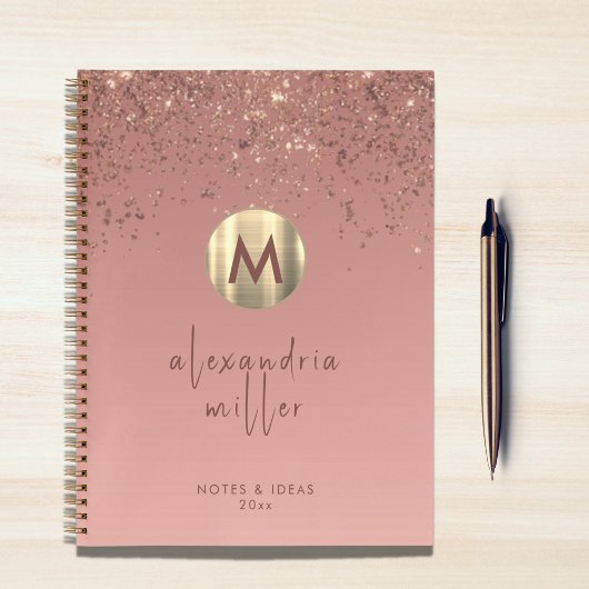 Roos Gold Glitter geborsteld Metaal Monogram Manus Notitieboek