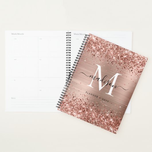 Roos Gold Glitter geborsteld Metaal Monogram Manus Planner (Display)