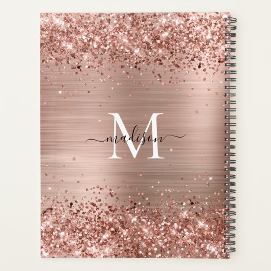 Roos Gold Glitter geborsteld Metaal Monogram Manus Planner (Achterkant)