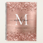 Roos Gold Glitter geborsteld Metaal Monogram Manus Planner<br><div class="desc">Blush roze roze goudglitter Sparkle Brushed Metal Girly Script Monogram Planner</div>