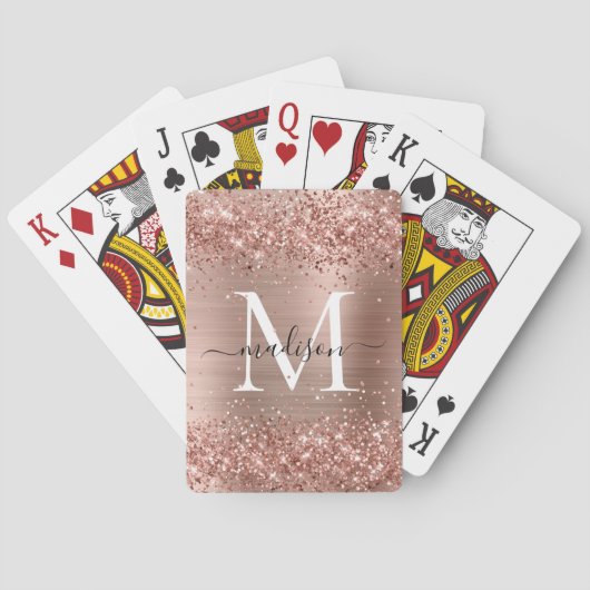 Roos Gold Glitter geborsteld Metaal Monogram Manus Pokerkaarten (Achterkant)