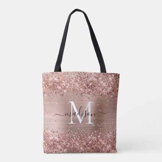 Roos Gold Glitter geborsteld Metaal Monogram Manus Tote Bag (Achterkant)