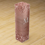 Roos Gold Glitter geborsteld Metaal Monogram Manus Wijn<br><div class="desc">Blush Pink Rose Gold Glitter Sparkle Brushed Metal Girly Script Monogram Wine Box</div>