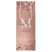 Roos Gold Glitter geborsteld Metaal Monogram Manus Wijn Cadeautas (Achterkant)