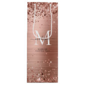 Roos Gold Glitter geborsteld Metaal Monogram Manus Wijn Cadeautas (Voorkant)