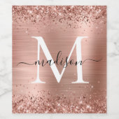Roos Gold Glitter geborsteld Metaal Monogram Manus Wijn Etiket (Enkel label)