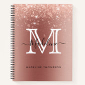 Roos Gold Glitter geborsteld Metaal Roze Monogram Notitieboek (Voorkant)