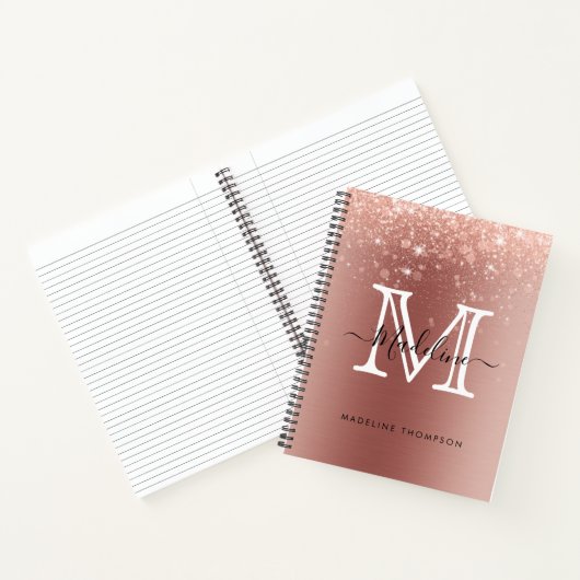Roos Gold Glitter geborsteld Metaal Roze Monogram Notitieboek (Binnen)