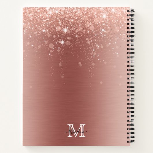 Roos Gold Glitter geborsteld Metaal Roze Monogram Notitieboek (Achterkant)