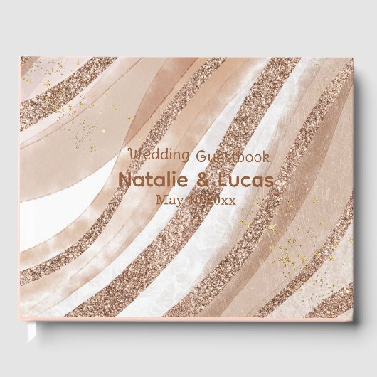 Roos Gold Glitter geborsteld ontwerp Gastenboek (Voorkant)