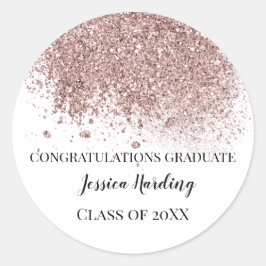 Roos Gold Glitter Gefeliciteerd Afstuderen Ronde Sticker