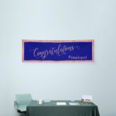 Roos Gold Glitter Gefeliciteerd Typografie Navy Spandoek (Beurs)
