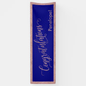 Roos Gold Glitter Gefeliciteerd Typografie Navy Spandoek (Verticaal)