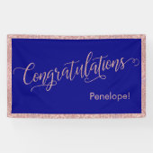 Roos Gold Glitter Gefeliciteerd Typografie Navy Spandoek (Horizontaal)