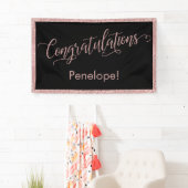 Roos Gold Glitter Gefeliciteerd Typografie Zwart Spandoek (Insitu)