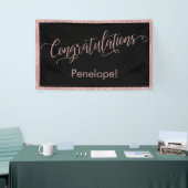 Roos Gold Glitter Gefeliciteerd Typografie Zwart Spandoek (Beurs)