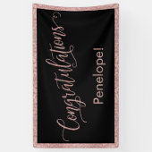 Roos Gold Glitter Gefeliciteerd Typografie Zwart Spandoek (Verticaal)