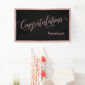 Roos Gold Glitter Gefeliciteerd Typografie Zwart Spandoek (Insitu)