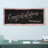Roos Gold Glitter Gefeliciteerd Typografie Zwart Spandoek (Beurs)
