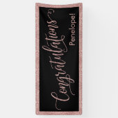 Roos Gold Glitter Gefeliciteerd Typografie Zwart Spandoek (Verticaal)