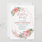 Roos Gold Glitter Geometric Floral Birthday Party Kaart (Voorkant)