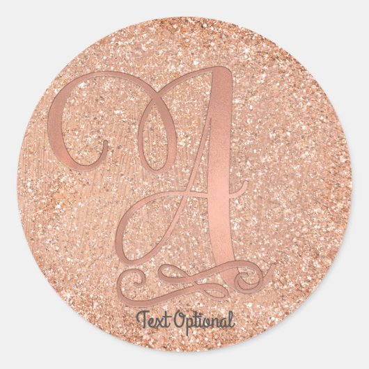 Roos Gold Glitter Gepersonaliseerd Initiaal Letter Ronde Sticker (Voorkant)