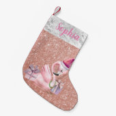 Roos Gold Glitter Gepersonaliseerde Flamingo Vakan Kleine Kerstsok (Voorkant (Hangend))