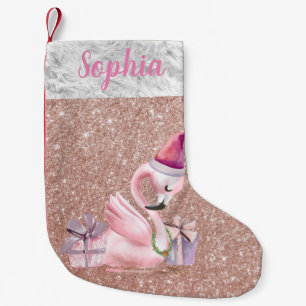 Roos Gold Glitter Gepersonaliseerde Flamingo Vakan Kleine Kerstsok
