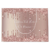 Roos Gold Glitter Gift Bag Aangepaste tekstnaam Groot Cadeauzakje (Voorkant)