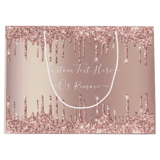 Roos Gold Glitter Gift Bag Aangepaste tekstnaam Groot Cadeauzakje (Voorkant)