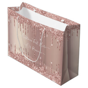 Roos Gold Glitter Gift Bag Aangepaste tekstnaam Groot Cadeauzakje
