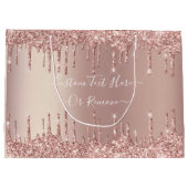 Roos Gold Glitter Gift Bag Aangepaste tekstnaam Groot Cadeauzakje (Achterkant)