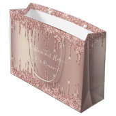 Roos Gold Glitter Gift Bag Aangepaste tekstnaam Groot Cadeauzakje (Achterkant Gekanteld)