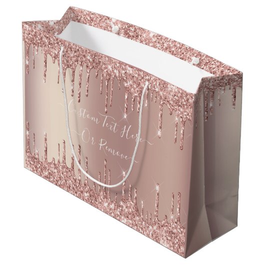 Roos Gold Glitter Gift Bag Aangepaste tekstnaam Groot Cadeauzakje (Achterkant Gekanteld)