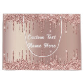 Roos Gold Glitter Gift Bag met aangepaste tekstnaa Groot Cadeauzakje (Voorkant)