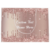 Roos Gold Glitter Gift Bag met aangepaste tekstnaa Groot Cadeauzakje (Achterkant)
