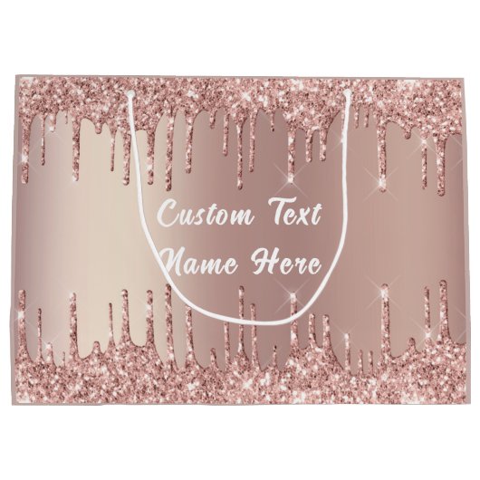 Roos Gold Glitter Gift Bag met aangepaste tekstnaa Groot Cadeauzakje (Achterkant)