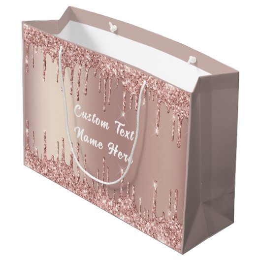 Roos Gold Glitter Gift Bag met aangepaste tekstnaa Groot Cadeauzakje (Achterkant Gekanteld)
