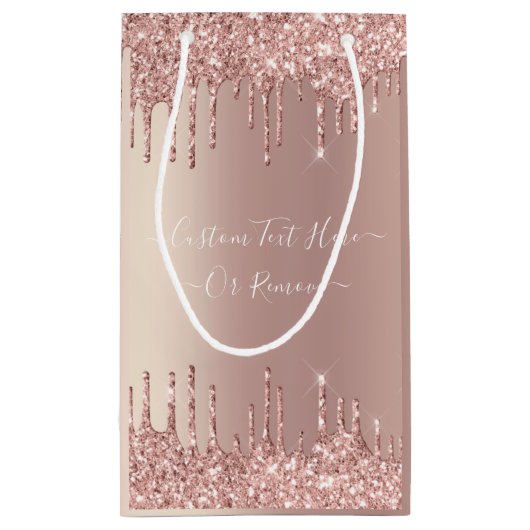 Roos Gold Glitter Gift Bag met aangepaste tekstnaa Klein Cadeauzakje (Achterkant)
