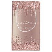 Roos Gold Glitter Gift Bag met aangepaste tekstnaa Klein Cadeauzakje (Voorkant)