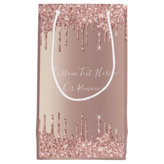 Roos Gold Glitter Gift Bag met aangepaste tekstnaa Klein Cadeauzakje (Voorkant)