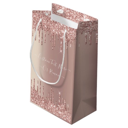Roos Gold Glitter Gift Bag met aangepaste tekstnaa Klein Cadeauzakje (Achterkant Gekanteld)